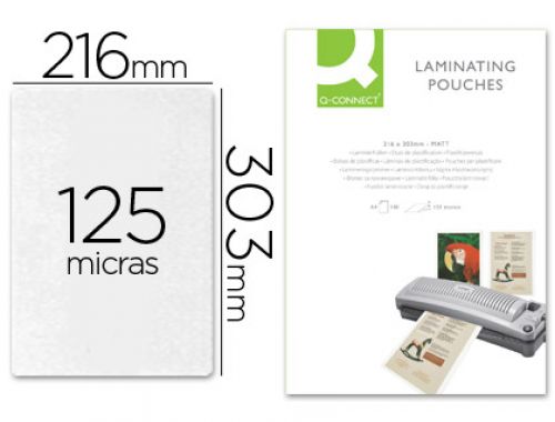 Bolsa de plastificar q-connect 303 x 216 mm 125 microns din a4 mate sem reflexos caixa de 100 unidades , Q-connect , 63427 , 5705831240551